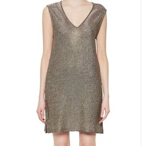 Metallic gold knitted v neck dress